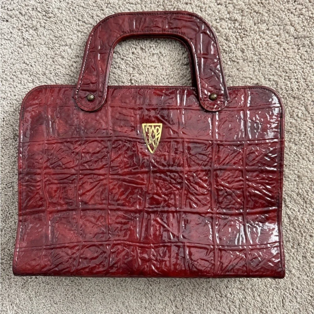 JR Florida-Vintage Deep Red Large Alligator Skin Accents Banking Hand Bag